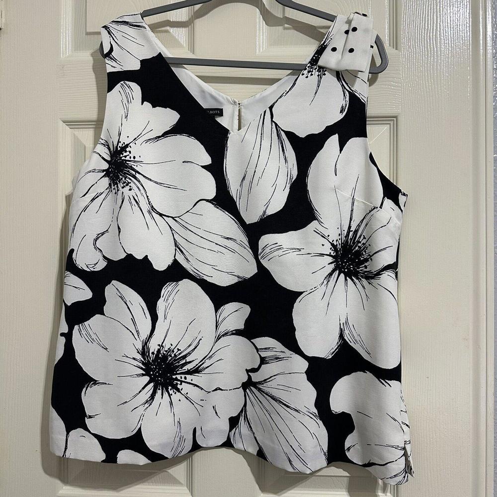 Talbots NWT Black / White Flower Floral Sleeveless Tank Blouse Bow Size 18